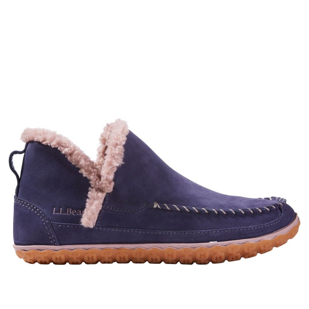 L.L.Bean Women’s Mountain Slippers Boot Mocs‎ Navy Suede Shearling Lined Size 8